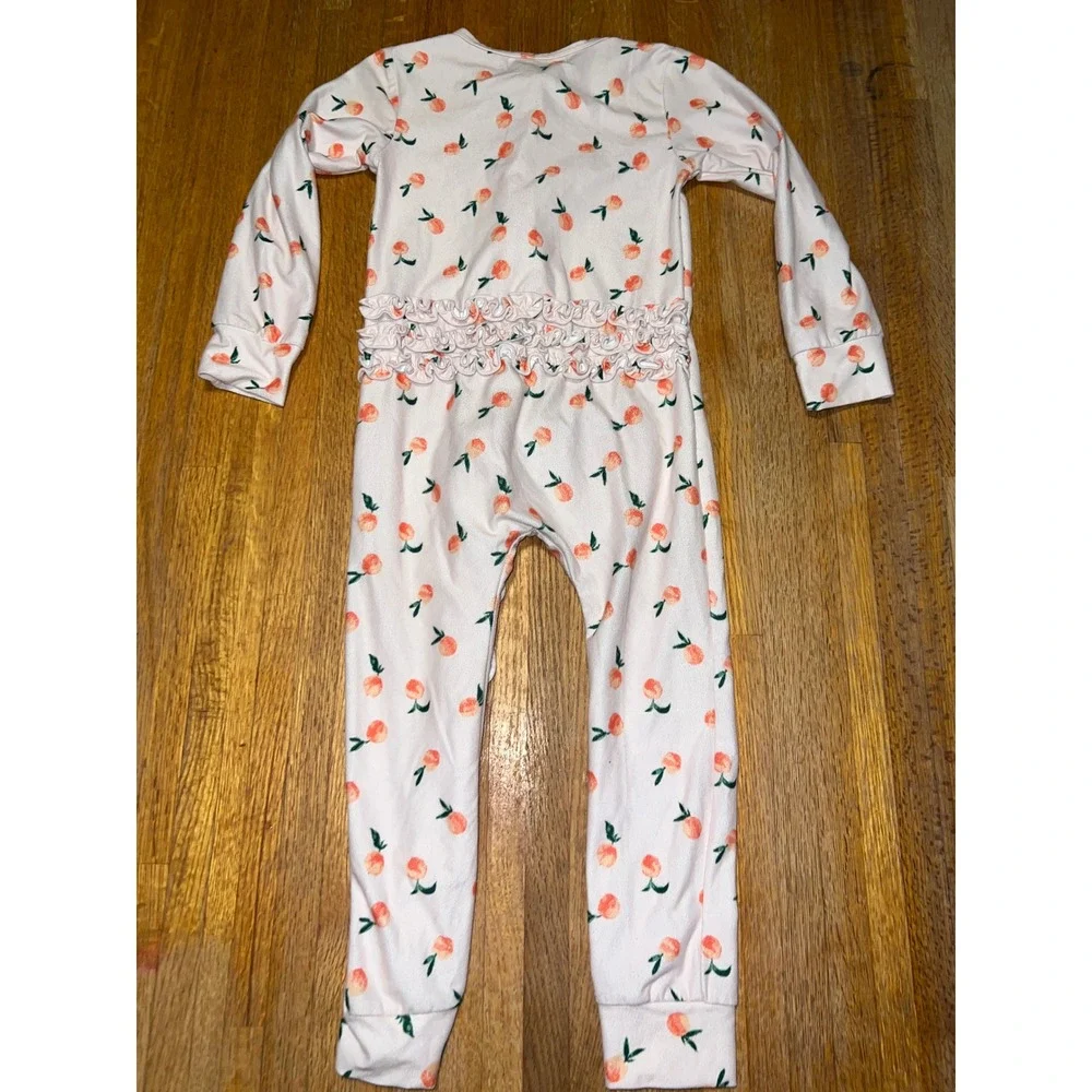 SweetHoney Girls 3T Pink Peach Print Ruffle Long Sleeve One Piece Zipper Romper